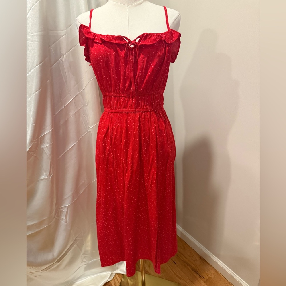 Market & Spruce Red Midi Dress with Ruffle Details